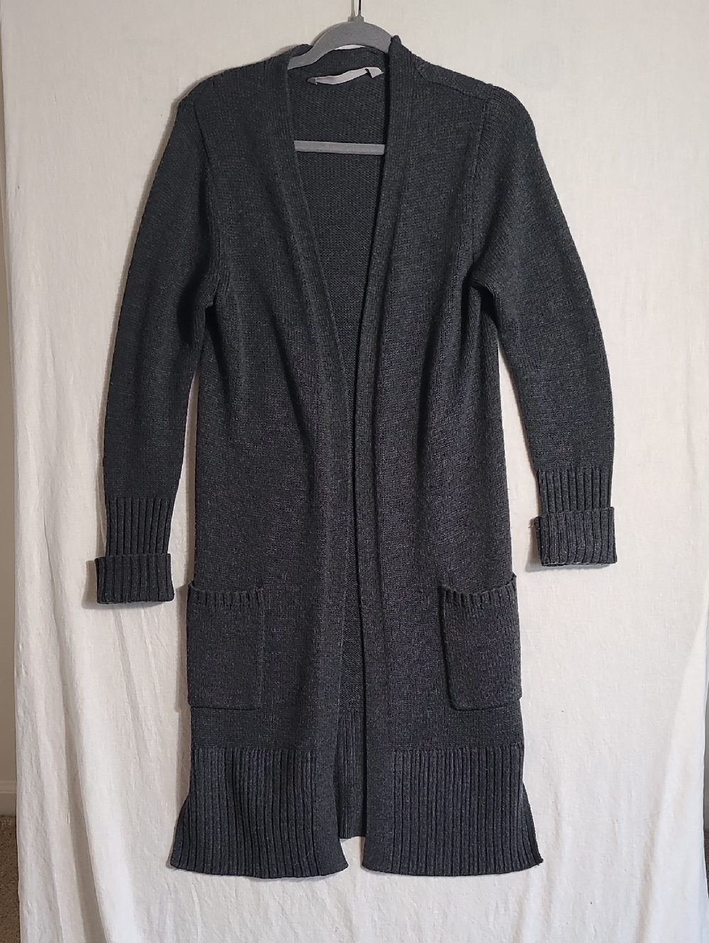 Athleta Long Open-Front Merino Wool Cardigan Sweater - Charcoal Gray Size Small